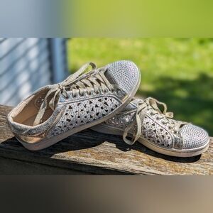 Lady Couture Paris Low Top Laser Cut Sneaker With Rhinesones, Gold - size 38
